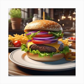 Burger On A Plate 147 Canvas Print