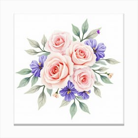 Soft Watercolor Roses And Violets In A Delicate Arrangement 1 Canvas Print