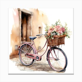 Pink Bicycle With Flowers Canvas Print