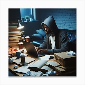 Man Working On Laptop At Night Canvas Print