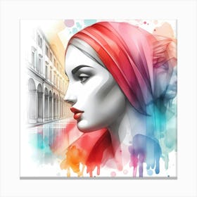 Watercolor Portrait Of A Woman 3 Canvas Print