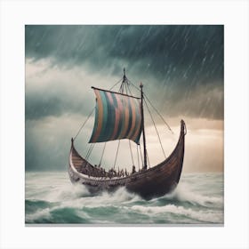 Viking Ship In Stormy Sea 4 Canvas Print