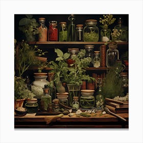Jars Of Herbs Canvas Print