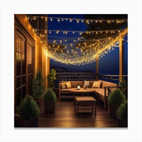 Outdoor Patio With String Lights Canvas Print