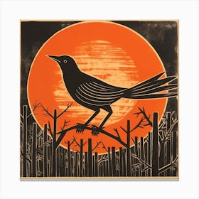 Retro Bird Lithograph Mockingbird 2 Canvas Print