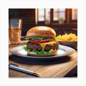 Hamburger On A Plate 192 Canvas Print