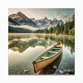 Canoe On Lake Canvas Print