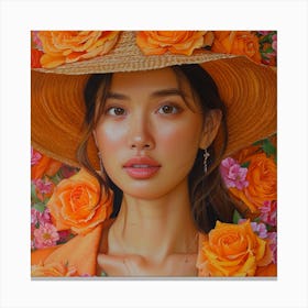 Asian Girl With Roses 1 Canvas Print