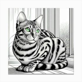 Line Art bengal cat 2 Canvas Print