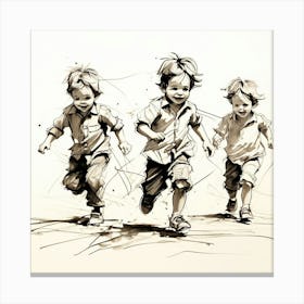 Single Line Drawings Of The Small Boys Playing Design , Three Boys Canvas Print