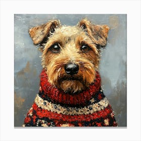 Airedale In Christmas Sweater 4 Canvas Print