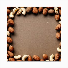 Nut Frame On Brown Background Canvas Print