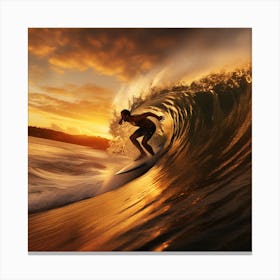 Surfer Riding A Wave At Sunset Canvas Print