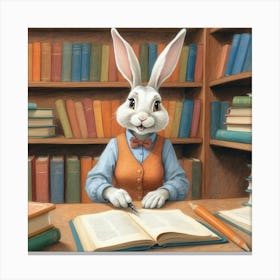 Rabbit In The Library 4 Canvas Print