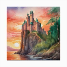 An Enchanting Medieval Castle Perched 3 Canvas Print