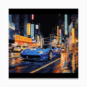 Blue Ferrari in the city Canvas Print