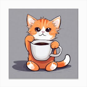 Cute Orange Kitten Loves Coffee Square Composition 35 Canvas Print