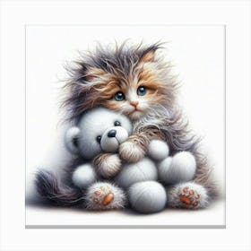 Teddy Bear And Kitten 2 Canvas Print