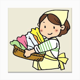 Girl With A Basket Of Clothes Canvas Print