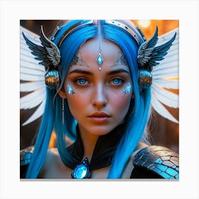 Blue Haired Girl With Wings 1 Canvas Print