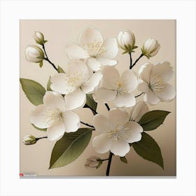 Firefly Soft Cherry Blossoms With Minimal Black Outlines On A Beige Background, With Subtle Leaves I (4) Canvas Print