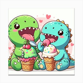 Cute Dinosaurs Eating Ice Cream Canvas Print