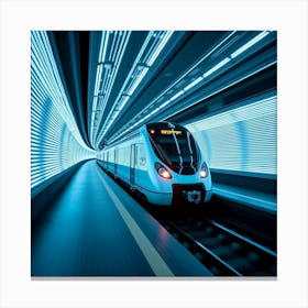 High Speed Train Darting Through A Glowing Tunnel Of Neon Light 1 Canvas Print