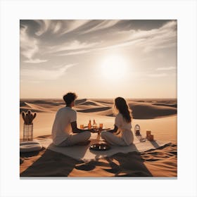 Couple Having Dinner In The Desert Canvas Print