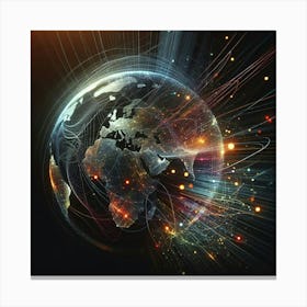 Earth With Lines And Lights Canvas Print