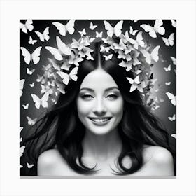 Beautiful Woman With Butterflies In Her Hair Canvas Print