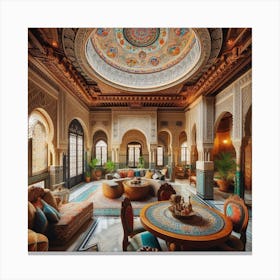 The dining hall in the middle of a traditional Moroccan house 3 Canvas Print