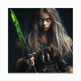 Viking Girl With Sword Canvas Print