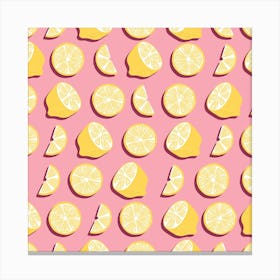 Lemon Pattern On Pink Background Square Canvas Print
