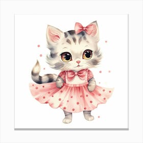 Cute Kitten In Pink Dress 1 Canvas Print