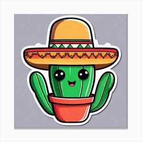 Mexico Cactus With Mexican Hat Sticker 2d Cute Fantasy Dreamy Vector Illustration 2d Flat Cen (30) Canvas Print