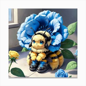Blue Rose Bee Canvas Print