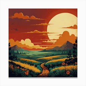 Default Retro Sun Landscape Art 2 Canvas Print