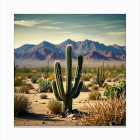 Leonardo Lightning Desert Cactus Photo Art 3 Canvas Print