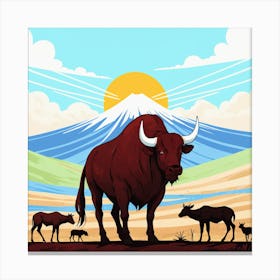 Bulls In The Desert 2 Canvas Print