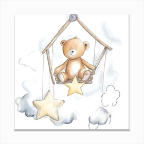 Teddy Bear Swing Watercolour Nursery 2 Canvas Print