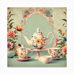 Teapot With Flowers Canvas Print