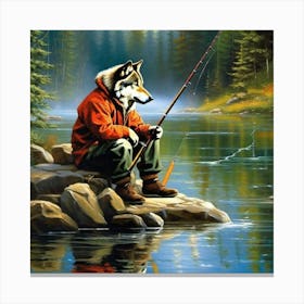 Wolf Fishing 2 Canvas Print