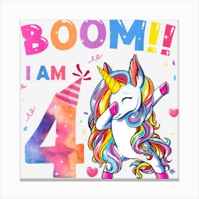 Boom Im 4 Year Old Unicorn Dabbing 4th Birthday Girls Party Canvas Print