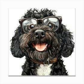 Whimsical Image Of A Funny Portuguese Water Dog Dog With 2 Canvas Print