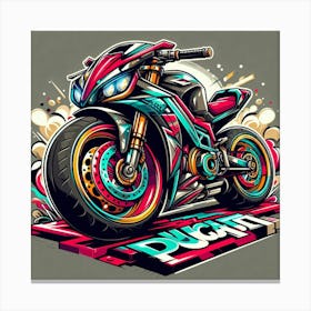 Ducati Motorcycle Vehicle Colorful Comic Graffiti Style Canvas Print