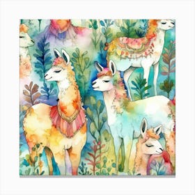 Llama Watercolor Painting Canvas Print