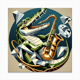 A Swinging Crocodile With A Diamond Saxophone, Inspired By The Cubist Collages Of Georges Braque 2 Canvas Print