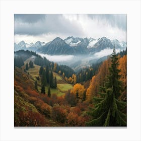 Autumn Landscape Panorama Tatra Mountains Embracing The Gentle Hues Of Fall Trees Awash With Orang Canvas Print