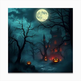 Halloween Pumpkins In The Forest Canvas Print