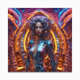 Psychedelic Biomechanical Hot Babe From Another Dimension With A Colorful Background Canvas Print